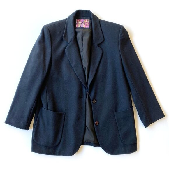 Womens Vintage Japanese Wool Blazer Size M Made In Japan Black Lined Oversized - Picture 1 of 12